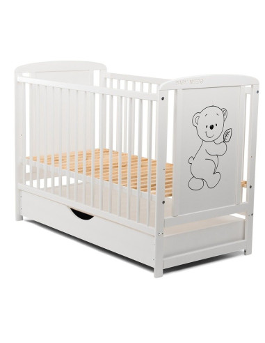 BN-BOTIM02AL,Babyneeds - Patut din lemn Timmi 120x60 cm, Cu sertar cu capac, Din lemn de pin si mdf, Stabil si rezistent, Inalti