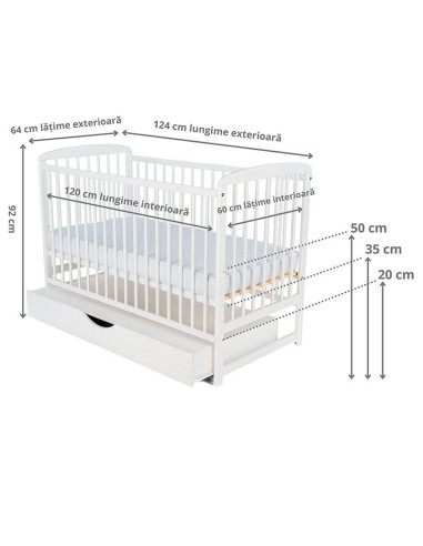 BN-BOOLA10CM02AL,BabyNeeds - Patut din lemn Ola 120x60 cm, Cu sertar cu capac, Din lemn de pin si mdf, Stabil si rezistent, Inal