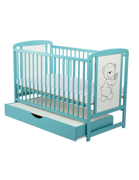 BN-BOTIM02MIN,BabyNeeds - Patut din lemn Timmi 120x60 cm, Cu sertar cu capac, Din lemn de pin si mdf, Stabil si rezistent, Inalt