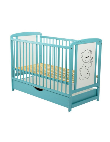 BN-BOTIM02MIN,BabyNeeds - Patut din lemn Timmi 120x60 cm, Cu sertar cu capac, Din lemn de pin si mdf, Stabil si rezistent, Inalt