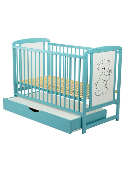 BN-BOTIM02MIN,BabyNeeds - Patut din lemn Timmi 120x60 cm, Cu sertar cu capac, Din lemn de pin si mdf, Stabil si rezistent, Inalt