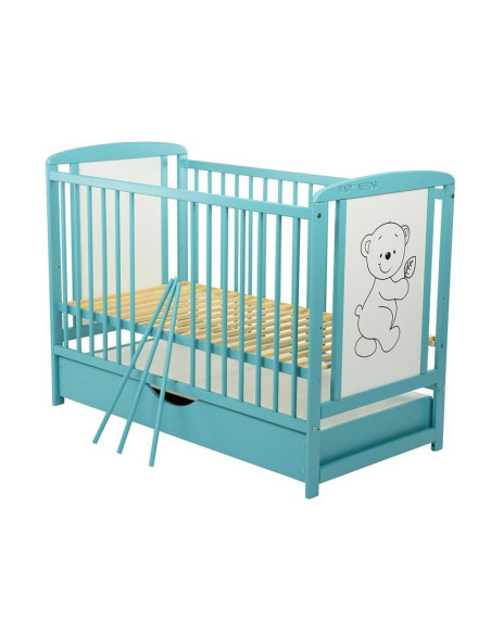BN-BOTIM02MIN,BabyNeeds - Patut din lemn Timmi 120x60 cm, Cu sertar cu capac, Din lemn de pin si mdf, Stabil si rezistent, Inalt