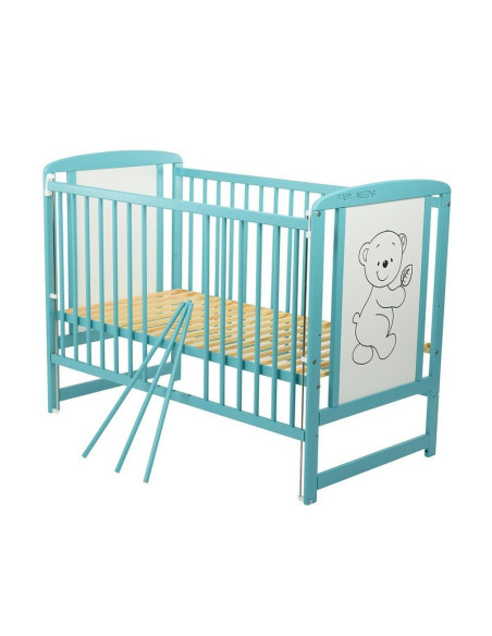 BN-BOTIM03MIN,BabyNeeds - Patut din lemn Timmi 120x60 cm, Cu laterala culisanta, Din lemn de pin si mdf, Stabil si rezistent, In