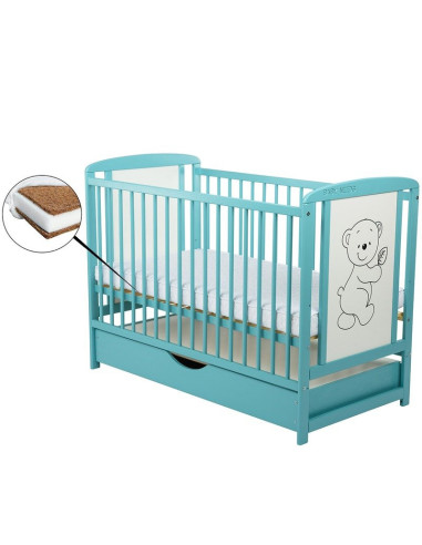 BN-BOTIM10CM02MIN,BabyNeeds - Patut din lemn Timmi 120x60 cm, Cu sertar cu capac, Din lemn de pin si mdf, Stabil si rezistent, I