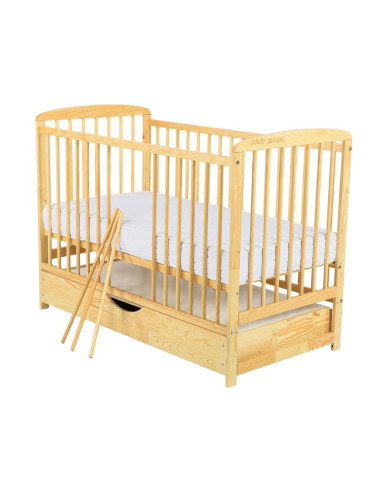 BN-BOOLA02NT,BabyNeeds - Patut din lemn Ola 120x60 cm, Cu sertar cu capac, Din lemn de pin si mdf, Stabil si rezistent, Inaltime