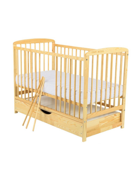 BN-BOOLA02NT,BabyNeeds - Patut din lemn Ola 120x60 cm, Cu sertar cu capac, Din lemn de pin si mdf, Stabil si rezistent, Inaltime
