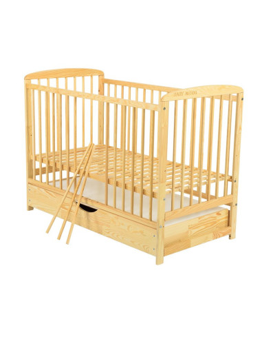 BN-BOOLA02NT,BabyNeeds - Patut din lemn Ola 120x60 cm, Cu sertar cu capac, Din lemn de pin si mdf, Stabil si rezistent, Inaltime