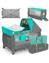 BN-LO-SvenPlus_Tq/Grey,Lionelo - Patut pliant cu doua nivele Sven Plus, 120x60 cm, arcada jucarii, masuta de infasat, vibratii, 