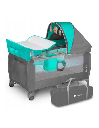 BN-LO-SvenPlus_Tq/Grey,Lionelo - Patut pliant cu doua nivele Sven Plus, 120x60 cm, arcada jucarii, masuta de infasat, vibratii, 