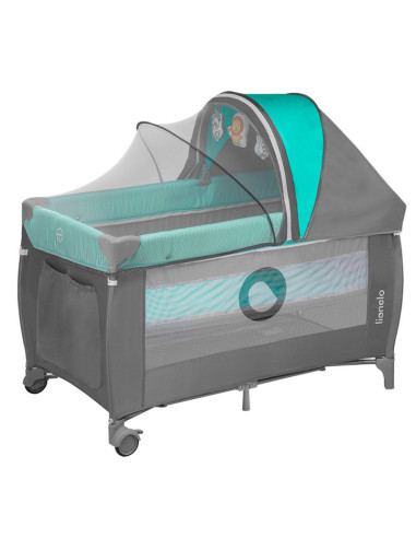 BN-LO-SvenPlus_Tq/Grey,Lionelo - Patut pliant cu doua nivele Sven Plus, 120x60 cm, arcada jucarii, masuta de infasat, vibratii, 