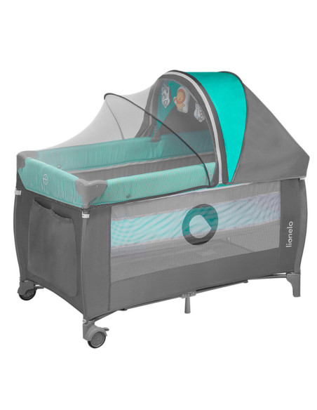 BN-LO-SvenPlus_Tq/Grey,Lionelo - Patut pliant cu doua nivele Sven Plus, 120x60 cm, arcada jucarii, masuta de infasat, vibratii, 