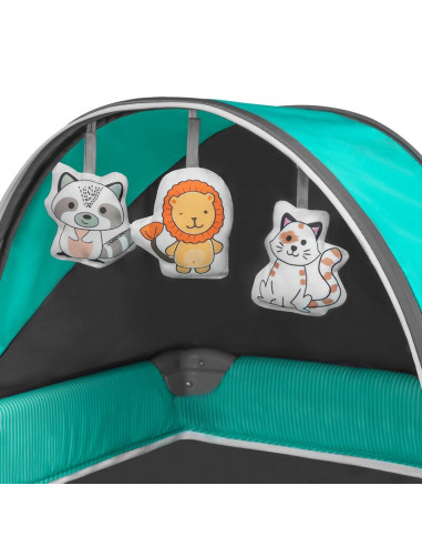 BN-LO-SvenPlus_Tq/Grey,Lionelo - Patut pliant cu doua nivele Sven Plus, 120x60 cm, arcada jucarii, masuta de infasat, vibratii, 