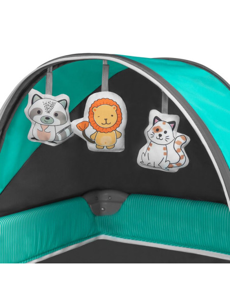 BN-LO-SvenPlus_Tq/Grey,Lionelo - Patut pliant cu doua nivele Sven Plus, 120x60 cm, arcada jucarii, masuta de infasat, vibratii, 