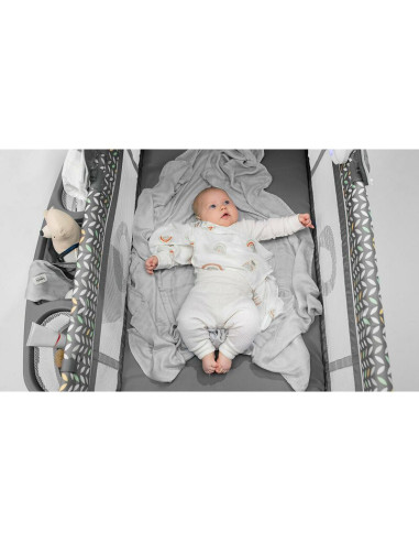 BN-LO-SvenPlus_Tq/Grey,Lionelo - Patut pliant cu doua nivele Sven Plus, 120x60 cm, arcada jucarii, masuta de infasat, vibratii, 