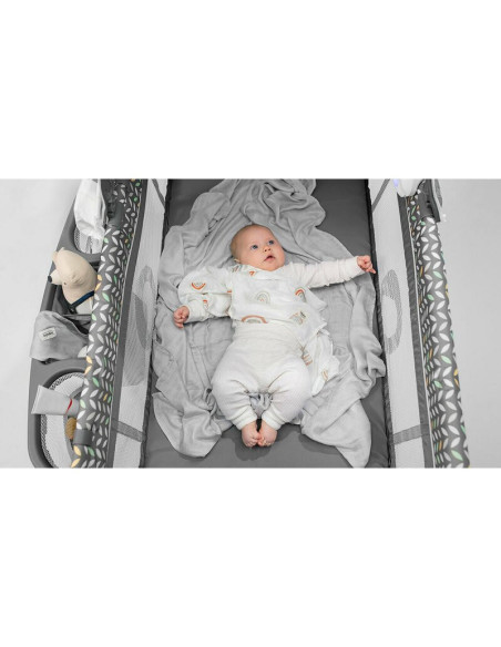 BN-LO-SvenPlus_Tq/Grey,Lionelo - Patut pliant cu doua nivele Sven Plus, 120x60 cm, arcada jucarii, masuta de infasat, vibratii, 