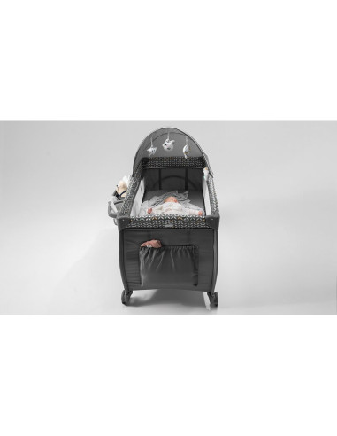 BN-LO-SvenPlus_Tq/Grey,Lionelo - Patut pliant cu doua nivele Sven Plus, 120x60 cm, arcada jucarii, masuta de infasat, vibratii, 