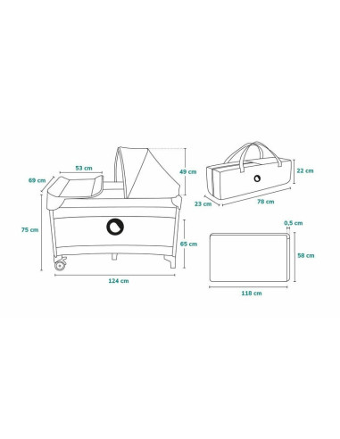 BN-LO-SvenPlus_Tq/Grey,Lionelo - Patut pliant cu doua nivele Sven Plus, 120x60 cm, arcada jucarii, masuta de infasat, vibratii, 