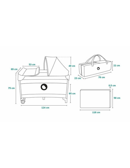 BN-LO-SvenPlus_Tq/Grey,Lionelo - Patut pliant cu doua nivele Sven Plus, 120x60 cm, arcada jucarii, masuta de infasat, vibratii, 