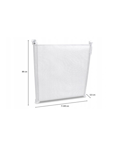 BN-LO-Tulia_White,Lionelo - Poarta de siguranta cu suruburi Tulia, Textila, Retractabila din Poliester, 140 cm, Conform cu stand