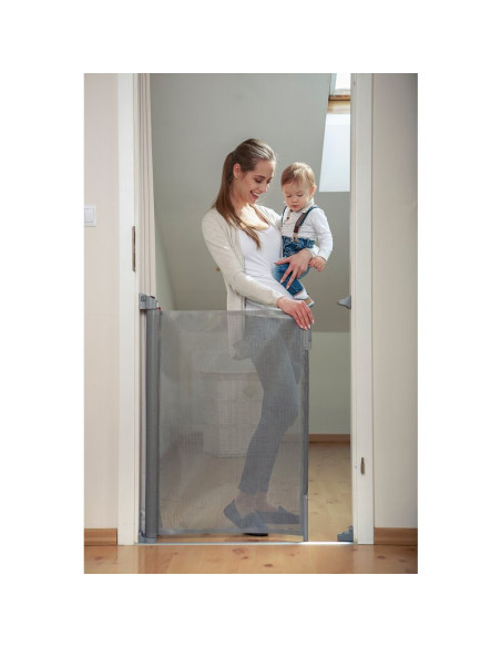 BN-LO-Tulia_White,Lionelo - Poarta de siguranta cu suruburi Tulia, Textila, Retractabila din Poliester, 140 cm, Conform cu stand