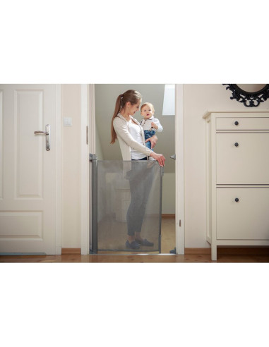 BN-LO-Tulia_White,Lionelo - Poarta de siguranta cu suruburi Tulia, Textila, Retractabila din Poliester, 140 cm, Conform cu stand