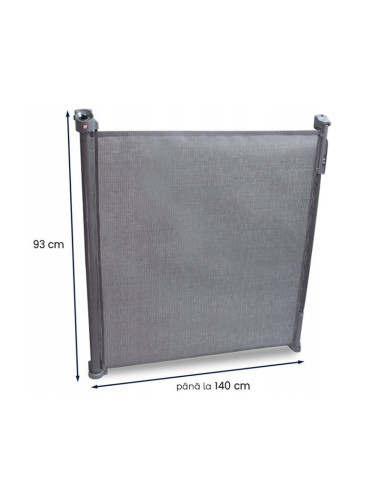 BN-LO-Tulia_Grey,Lionelo - Poarta de siguranta cu suruburi Tulia, Textila, Retractabila din Poliester, 140 cm, Conform cu standa