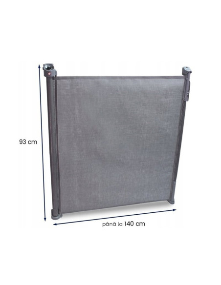 BN-LO-Tulia_Grey,Lionelo - Poarta de siguranta cu suruburi Tulia, Textila, Retractabila din Poliester, 140 cm, Conform cu standa