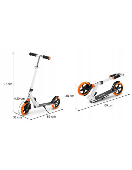 BN-LO-LUCA_White/Orange,Lionelo - Trotineta Luca, Copii/Adulti, Pliabila, Pana la 100 Kg, Conform cu standardul european de secu