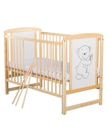 BN-BOTIM03NT,BabyNeeds - Patut din lemn Timmi 120x60 cm, Cu laterala culisanta, Din lemn de pin si mdf, Stabil si rezistent, Ina