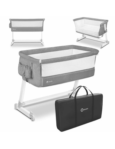 BN-LO-THEO_Grey,Lionelo - Patut co-sleeper Theo 2 in 1, Cu setare unghiulara, Reglabil in 5 pozitii pe inaltime, Conform cu stan