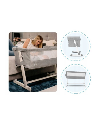 BN-LO-THEO_Grey,Lionelo - Patut co-sleeper Theo 2 in 1, Cu setare unghiulara, Reglabil in 5 pozitii pe inaltime, Conform cu stan