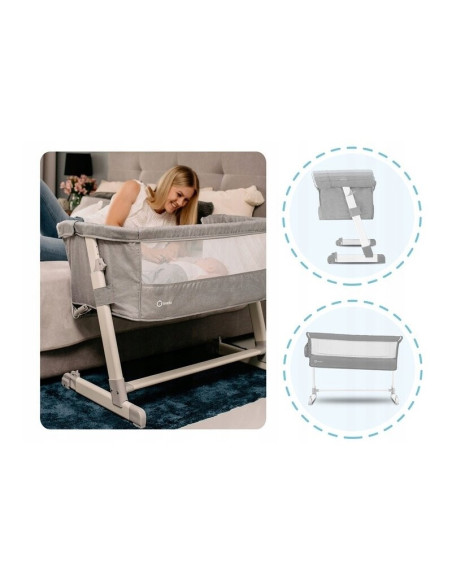BN-LO-THEO_Grey,Lionelo - Patut co-sleeper Theo 2 in 1, Cu setare unghiulara, Reglabil in 5 pozitii pe inaltime, Conform cu stan