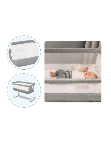 BN-LO-THEO_Grey,Lionelo - Patut co-sleeper Theo 2 in 1, Cu setare unghiulara, Reglabil in 5 pozitii pe inaltime, Conform cu stan