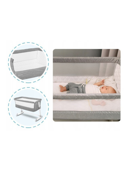 BN-LO-THEO_Grey,Lionelo - Patut co-sleeper Theo 2 in 1, Cu setare unghiulara, Reglabil in 5 pozitii pe inaltime, Conform cu stan