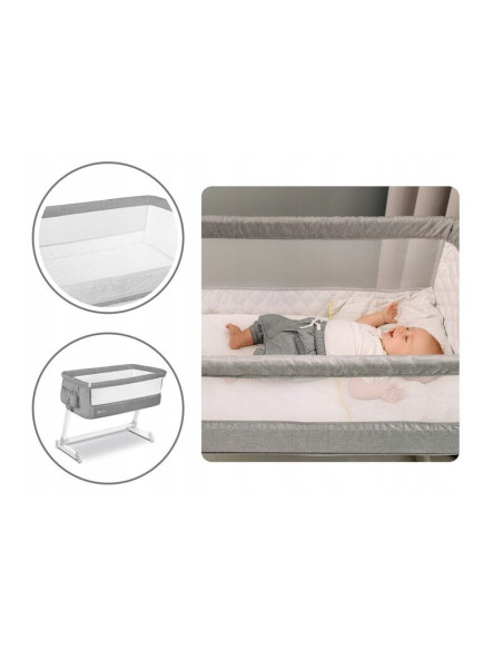 BN-LO-THEO_Grey,Lionelo - Patut co-sleeper Theo 2 in 1, Cu setare unghiulara, Reglabil in 5 pozitii pe inaltime, Conform cu stan