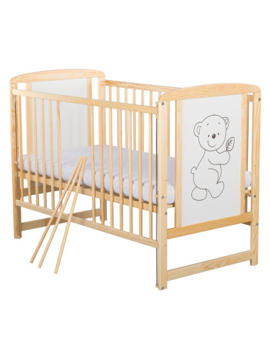 BN-BOTIM10CM03NT,BabyNeeds - Patut din lemn Timmi 120x60 cm, Cu laterala culisanta, Din lemn de pin si mdf, Stabil si rezistent,