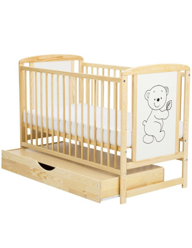 BN-BOTIM02NT,BabyNeeds - Patut din lemn Timmi 120x60 cm, Cu sertar cu capac, Din lemn de pin si mdf, Stabil si rezistent, Inalti
