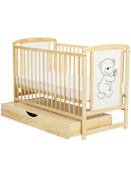 BN-BOTIM02NT,BabyNeeds - Patut din lemn Timmi 120x60 cm, Cu sertar cu capac, Din lemn de pin si mdf, Stabil si rezistent, Inalti