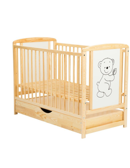 BN-BOTIM02NT,BabyNeeds - Patut din lemn Timmi 120x60 cm, Cu sertar cu capac, Din lemn de pin si mdf, Stabil si rezistent, Inalti