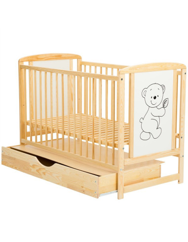 BN-BOTIM02NT,BabyNeeds - Patut din lemn Timmi 120x60 cm, Cu sertar cu capac, Din lemn de pin si mdf, Stabil si rezistent, Inalti
