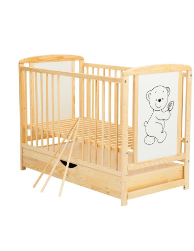 BN-BOTIM10CM02NT,BabyNeeds - Patut din lemn Timmi 120x60 cm, Cu sertar cu capac, Din lemn de pin si mdf, Stabil si rezistent, In