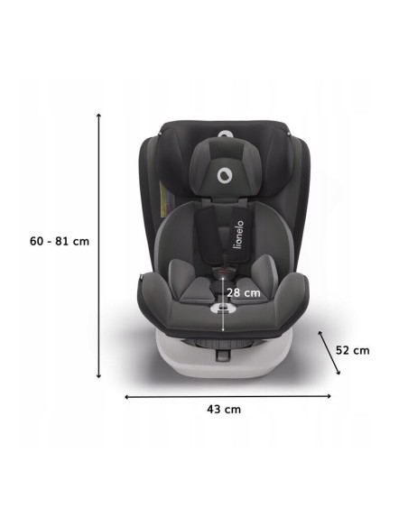 BN-LO-BASTIAAN_GREY,Lionelo - Scaun auto Bastiaan Pozitie de somn, Rotire 360 grade, 0-36 Kg, Cu Isofix si Centura Top Tether, C