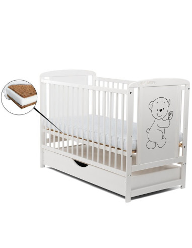 BN-BOTIM8CM02AL,BabyNeeds - Patut din lemn Timmi 120x60 cm, Cu sertar cu capac, Din lemn de pin si mdf, Stabil si rezistent, Ina