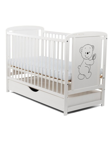 BN-BOTIM8CM02AL,BabyNeeds - Patut din lemn Timmi 120x60 cm, Cu sertar cu capac, Din lemn de pin si mdf, Stabil si rezistent, Ina