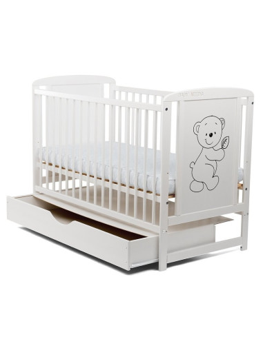BN-BOTIM8CM02AL,BabyNeeds - Patut din lemn Timmi 120x60 cm, Cu sertar cu capac, Din lemn de pin si mdf, Stabil si rezistent, Ina