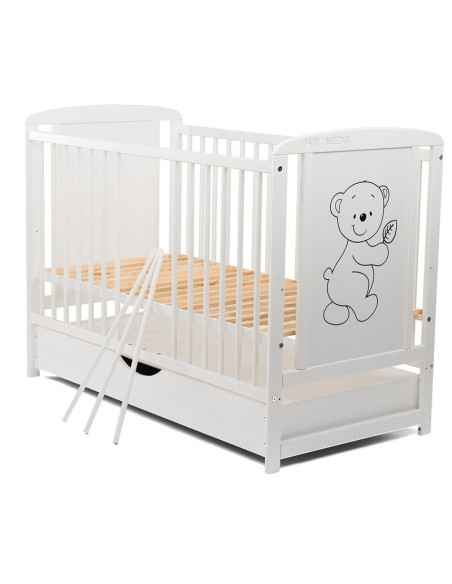 BN-BOTIM8CM02AL,BabyNeeds - Patut din lemn Timmi 120x60 cm, Cu sertar cu capac, Din lemn de pin si mdf, Stabil si rezistent, Ina