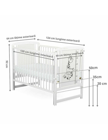 BN-BOTIMG10CM03AL,BabyNeeds - Patut din lemn Timmi Girafa 120x60 cm, Cu laterala culisanta, Din lemn de pin si mdf, Stabil si re