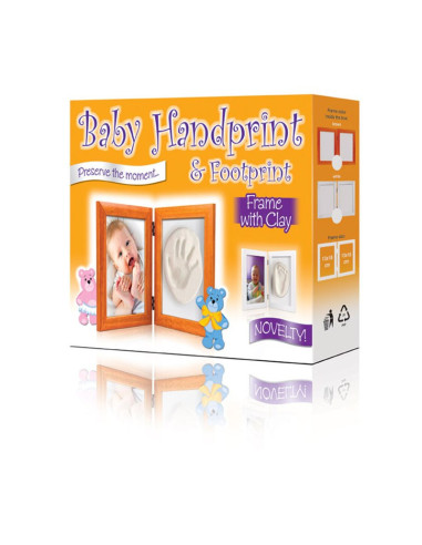 BN-BH_MF_White,Baby HandPrint - Kit mulaj Memory Frame, Cu rama foto 13x18 cm, Non-toxic, Conform cu standardul european de sigu