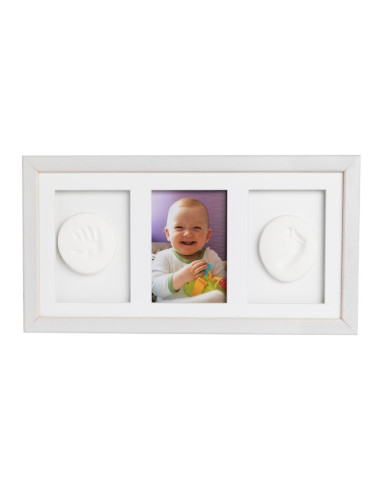 BN-BH_DMF_White,Baby HandPrint - Kit mulaj cu dubla amprenta, Double Memory Frame, Cu rama foto 10x15 cm, Non-toxic, Conform cu 
