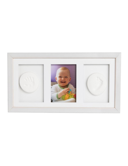 BN-BH_DMF_White,Baby HandPrint - Kit mulaj cu dubla amprenta, Double Memory Frame, Cu rama foto 10x15 cm, Non-toxic, Conform cu 